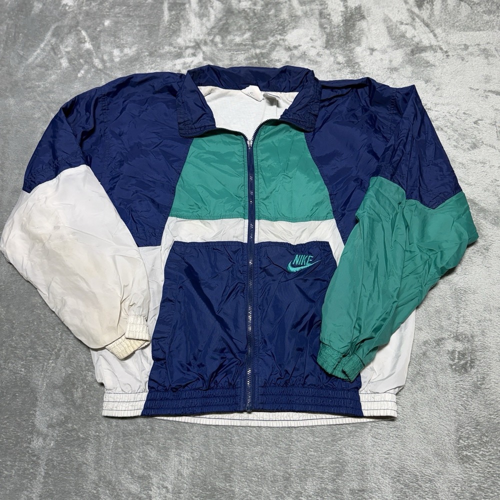 Vintage Nike Track Jacket Mens Medium White Full Zip Yellowed Distressed